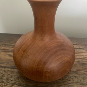 Hand Carved Cherry Wood Vase Signed New